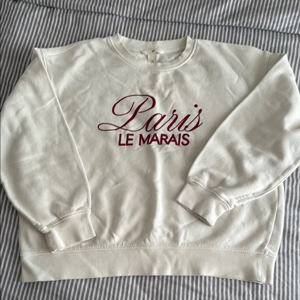 H&M White Crew Neck Sweater Soft Cotton Blend